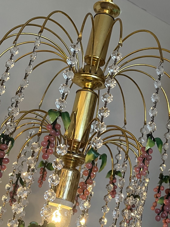 Image 1 of Vintage Murano Pink Grapes Chandelier Pendant Lamp Crystal