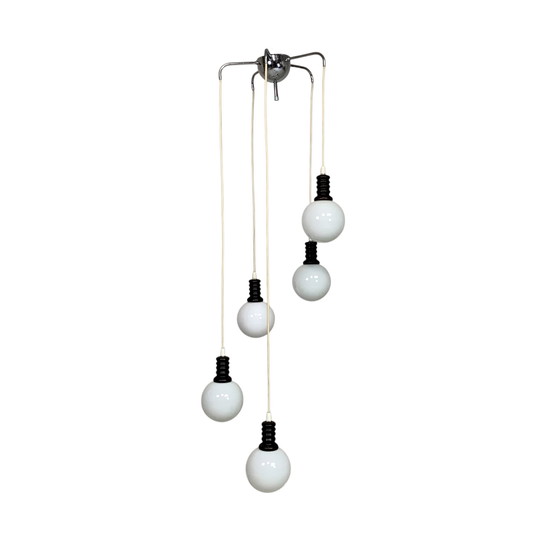 Image 1 of Cascade Pendant Lamp With 5 White Glass Globes, 1970s