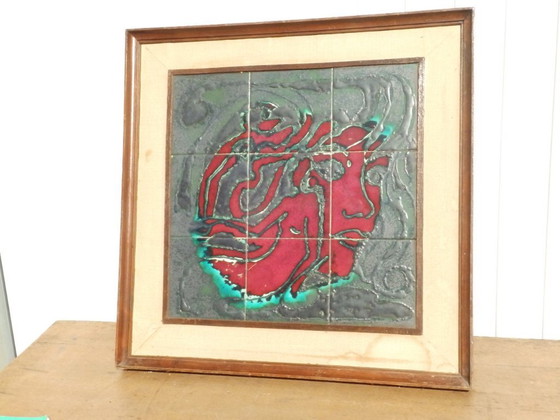 Image 1 of Cadre Vintage Carrelage Déco Visage Stylisé, Oeuvre Unique