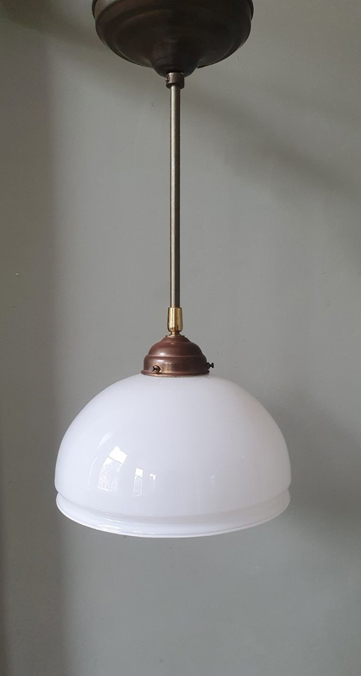 Vintage pendant lamp - white opaline glass in a decorative shape