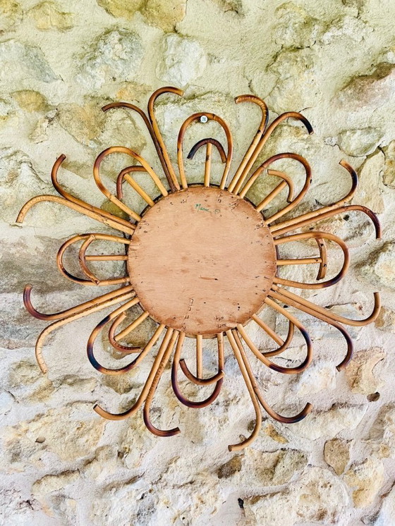 Image 1 of Specchio da parete in rattan e bambù, metà secolo, anni '60