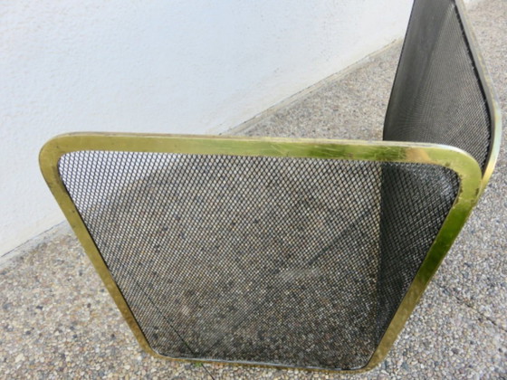 Image 1 of Zweiteiliger Kaminschirm aus vergoldetem Messing und Streckmetall, Frankreich, 1970