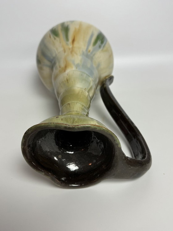 Image 1 of Pichet vintage en céramique émaillée multicolore brillante avec poignée, conçu par Eugene Losson pour Bouffioulx, années 1960.