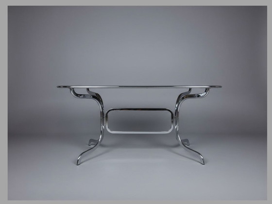 Gastone Rinaldi Table de salle à manger en chrome et verre fumé, Italie, années 70 – Tables de salle à manger (photo 4 of 7)
