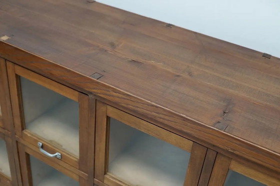 Image 1 of Großer, antiker deutscher Kurzwarenschrank/Vitrinenschrank aus Buchenholz, 1950er Jahre