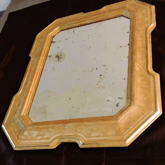 Image 1 of Miroir italien antique Julklapp Christmasgift avec feuille d'or – Pièce unique faite main
