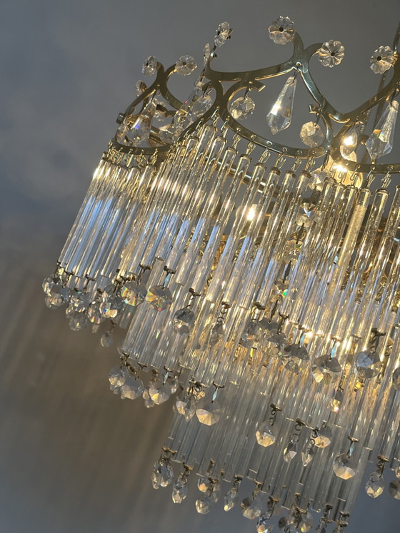 Image 1 of Art deco stijl hanglamp vintage kristallen staafjes bijzondere kwaliteit 