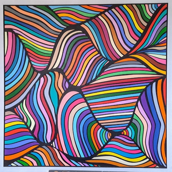 Image 1 of Movements Part 2 - œuvre d'art abstraite hypnotique de Franklin van Dam (95 x 95 cm, acrylique sur MDF)