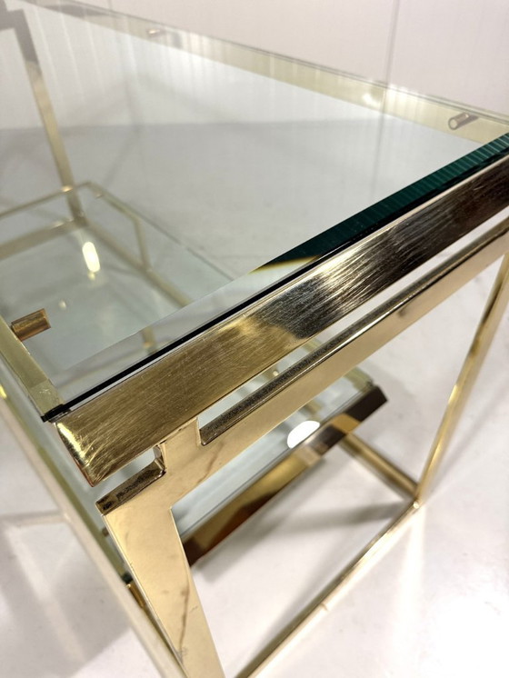 Image 1 of Mesa consola de latón y cristal, años 70