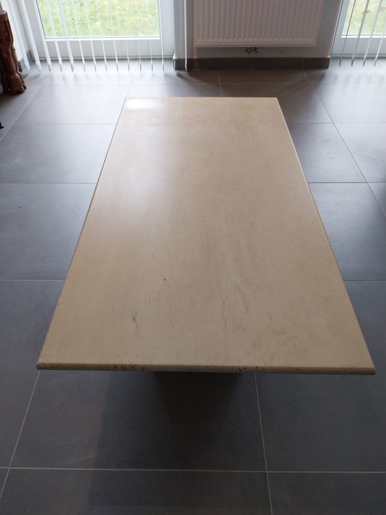 Image 1 of Raw Travertine Coffee Table. Timeless in form, it features clean lines and will suit all living rooms.