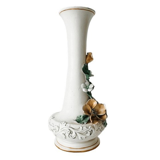 Image 1 of Vase baroque italien vintage de Capodimonte en porcelaine, style rococo, fleurs, années 1960
