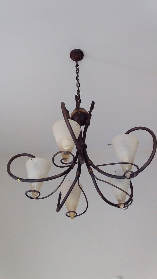 Italiaanse Design Kroonluchter - Smeedijzer & Glas - 6-Lichts - Illuminazione D'Arte S.N.C.