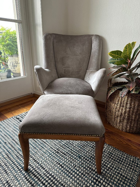 Image 1 of Ensemble chaise longue et tabouret de pied italien Mid Century