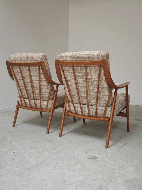 Paar Boomerang-Stil Sessel aus ecru-beigem Stoff, 1960er Jahre. – Wood, Scandinavian (photo 17 of 20)