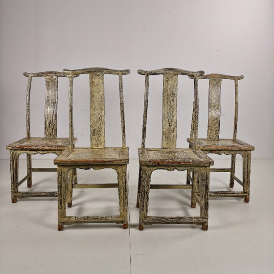 Image 1 of Set di quattro sedie cinesi con schienale a giogo del XIX secolo, circa 1890