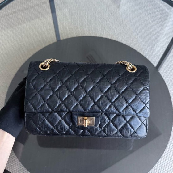 Image 1 of Chanel Reissue 2.55 225 - 24CM Quilted Aged Calfskin Black Gold Hardware