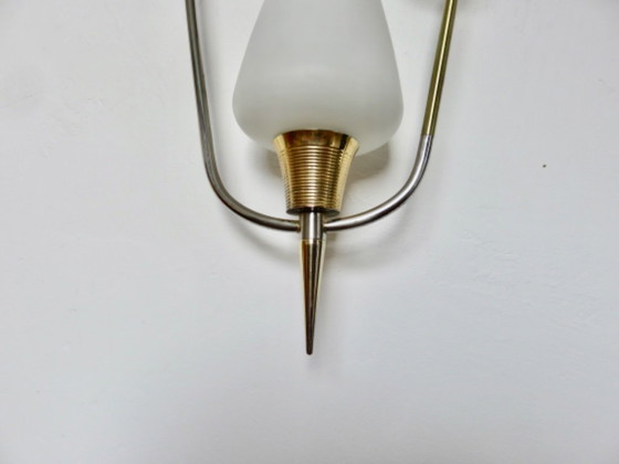 Image 1 of Lustre "ARLUS" France, années 50 60, opaline et laiton