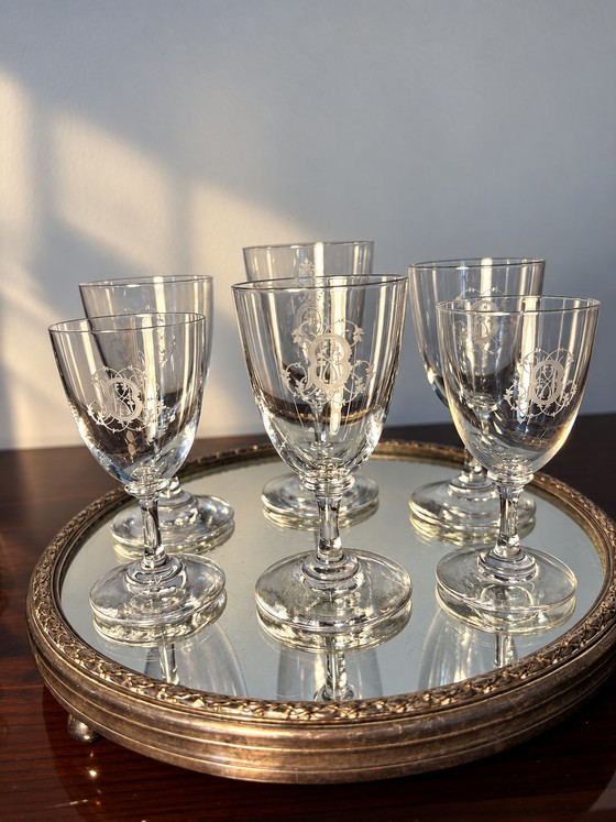 6 Baccarat Glasses Funnel Shaped Late 19th - Early 20th Century – Glass & Decanter, Crystal (photo 10 of 11)