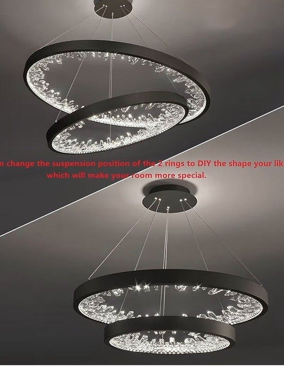 Image 1 of New modern chandeliers, 2 rings with crystal glass