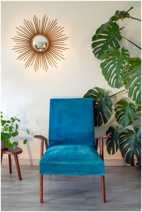 Poltrona scandinava in velluto blu anatra, anni '50-'60 – Poltrone (photo 4 of 7)