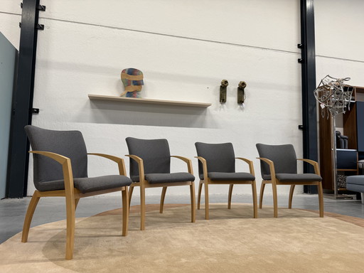4 Leolux Camarilla Dining Chairs Wood Tiempo Fabric