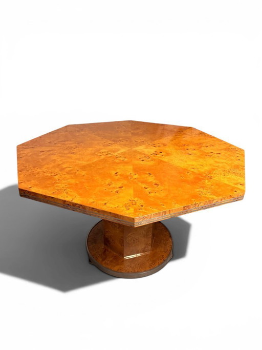 Mario Sabot Extendable Dining Table - Burl Wood & Metal (1970s)