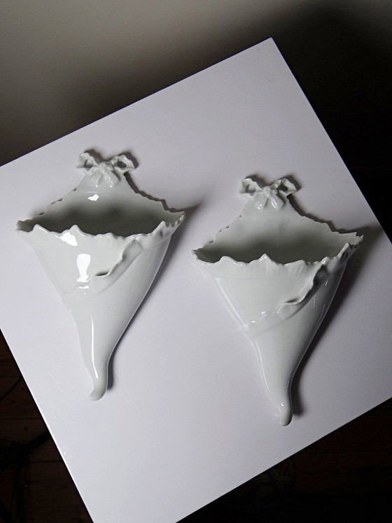 Ein Paar Giraud Limoges Wandbouquetières aus Porzellan, ca. 1950-1960 – Wanddekoration, Porcelain, Vintage (photo 5 of 13)