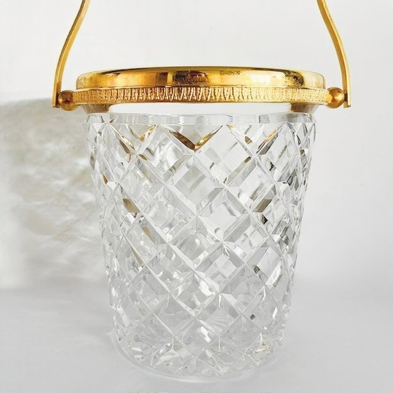 Image 1 of Mid-century crystal ice bucket, 24k gold plated, 1950s