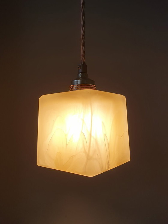 Image 1 of 2 Mid-Century Square Glass Clouded Alabaster Lamps