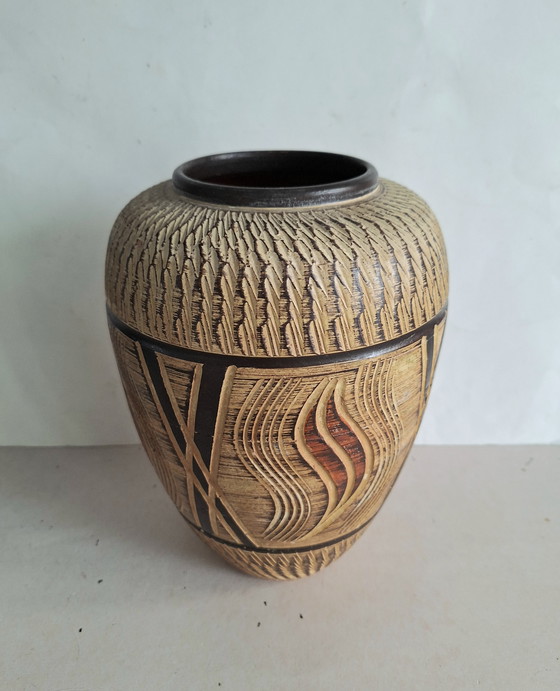 Image 1 of Vaso in terracotta vintage Sawa Keramik Germania tipo Sgraffito. Franz Schaderlapp 1960.