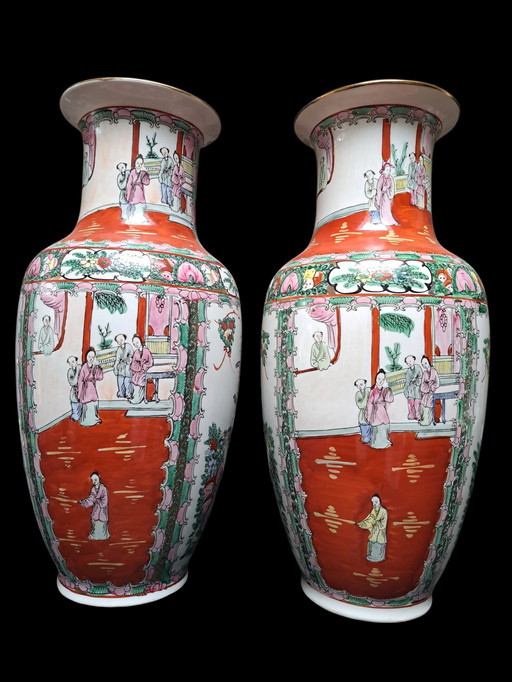 2 large chinese vintage rose vases