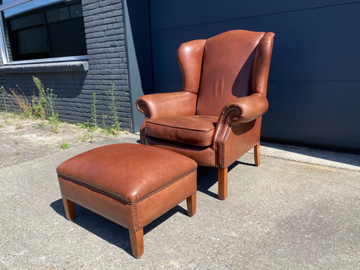 Cognac Bendic Wing Armchair – fauteuils, Leather, Wood