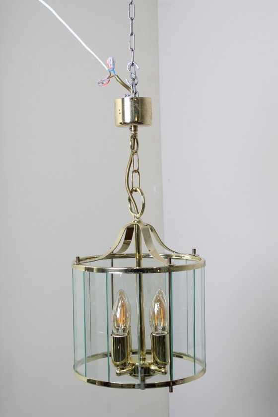 Image 1 of Vintage pendant lamp brass, glass