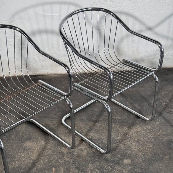 Image 1 of Set aus 4 Freischwinger-Esszimmerstühlen im Stil von Gastone Rinaldi