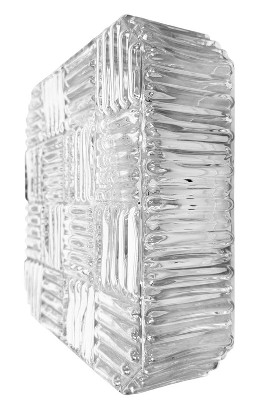 Vintage glazen wand- of plafondlamp uit de jaren 70. – wandlampen, Glass, Metal