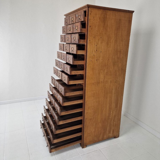 Image 1 of Dutch Industrial Oak Filling Apothecary or Archive Cabinet, Early 20th Century