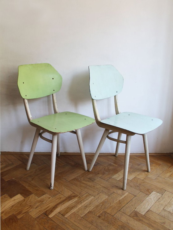 Set di 6 sedie da pranzo TON | Finitura originale color pastello | 1964 – Wood (photo 3 of 46)
