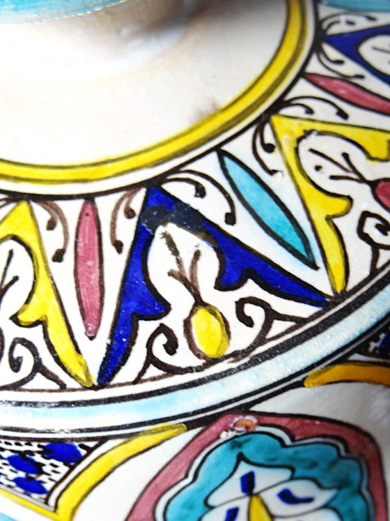 Grote oude Fes Jobbana van polychroom faience, Marokko 20e eeuw – Vintage, Decoratieve objecten, Ceramic (photo 9 of 15)