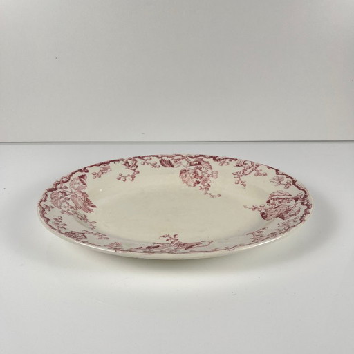 Piatto ovale in gres porcellanato KG Lunéville, "Fontainebleau", rosa, XIX secolo