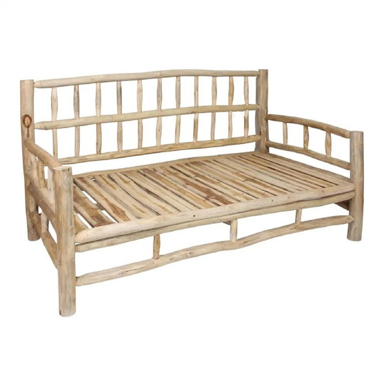 HOLZBANK MIT PANIOL-KISSEN – 2 Sitzer Sofas, Rustic (photo 7 of 8)