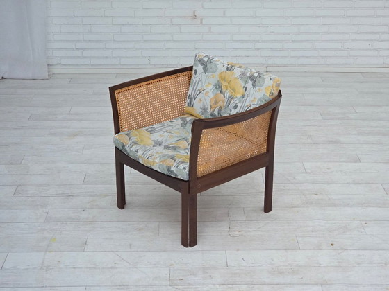 Image 1 of Années 1970, design danois d'Illum Wikkelsø, modèle de fauteuil « Plexus », bois de teck, structure en maille.