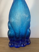 Vintage laser blue figurative cat Empoli art glass carafe/bottle, Italy