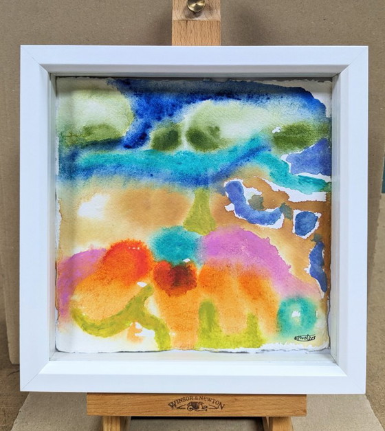 Image 1 of ABSTRACT LANDSCHAP ORIGINEEL SCHILDERIJ NIGEL WATERS KLEUR INKT ACRYL INGELIJST KUNST