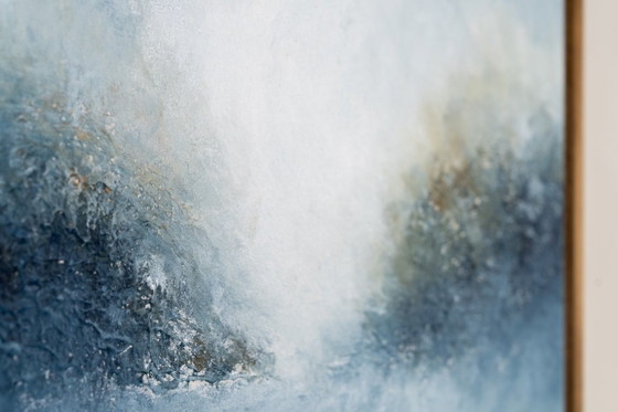 Original Framed Blue Abstract Landscape Painting, Textured Acrylic on Canvas - A Detour (photo 7 of 17)