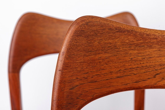 Image 1 of Set of 4 Arne Hovmand-Olsen Chairs for Mogens Kold, Danish Mid Century Teak Dining Chairs 1950s, Pink Upholstery