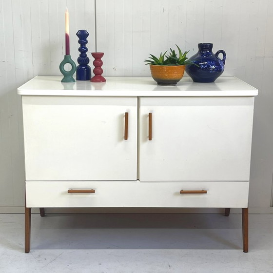 Image 1 of Vintage 1960s dresser chest of drawers with slanted legs cabinet