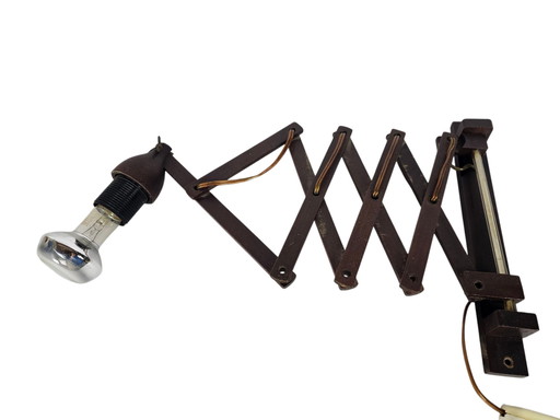 Schaarlamp | Harmonicalamp | wandlamp | vintage | Teak  | 70's |