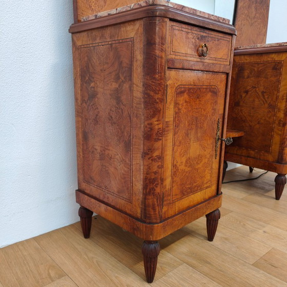 Image 1 of Coiffeuse Art Déco vintage, meuble de chambre, table de maquillage, plateau en marbre