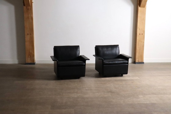 Image 1 of Paar Dieter Rams Modell 620 Lounge-Sessel, schwarzes Leder, für Vitsoe, 1980er Jahre