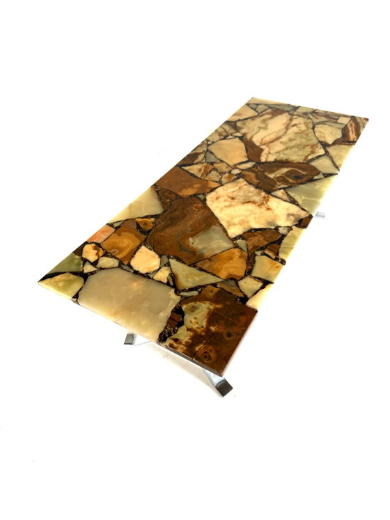 Vintage chrome, onyx & marble coffee table, Italy ‘80s – Crystal (photo 5 of 10)